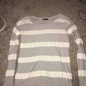 white and gray striped sweater